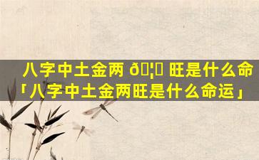八字中土金两 🦋 旺是什么命「八字中土金两旺是什么命运」